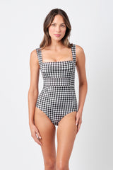 UNE PIECE-Classic Square Neck BLACK GINGHAM