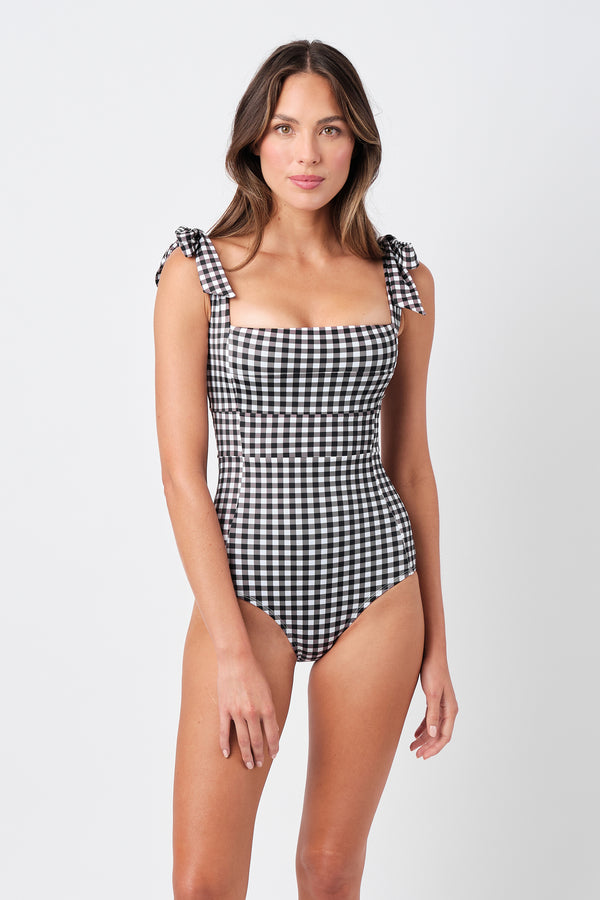 UNE PIECE-Classic Square Neck BLACK GINGHAM