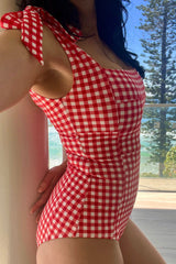 UNE PIECE-Classic Square Neck RED GINGHAM