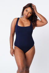 UNE PIECE-Crinkle Cut Square Neck One Piece NAVY