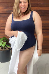 UNE PIECE-Crinkle Cut Square Neck One Piece NAVY