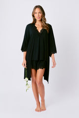 UNE PIECE-Lace Trim Cami + Shorts Sleep Pyjama Set BLACK