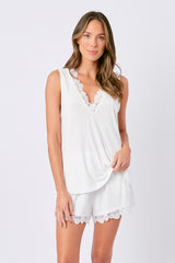 UNE PIECE-Lace Trim Cami + Shorts Sleep Pyjama Set IVORY