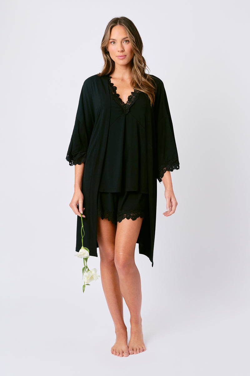 UNE PIECE-Lace Trim Modal Robe BLACK
