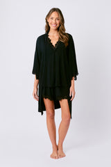 UNE PIECE-Lace Trim Modal Robe BLACK