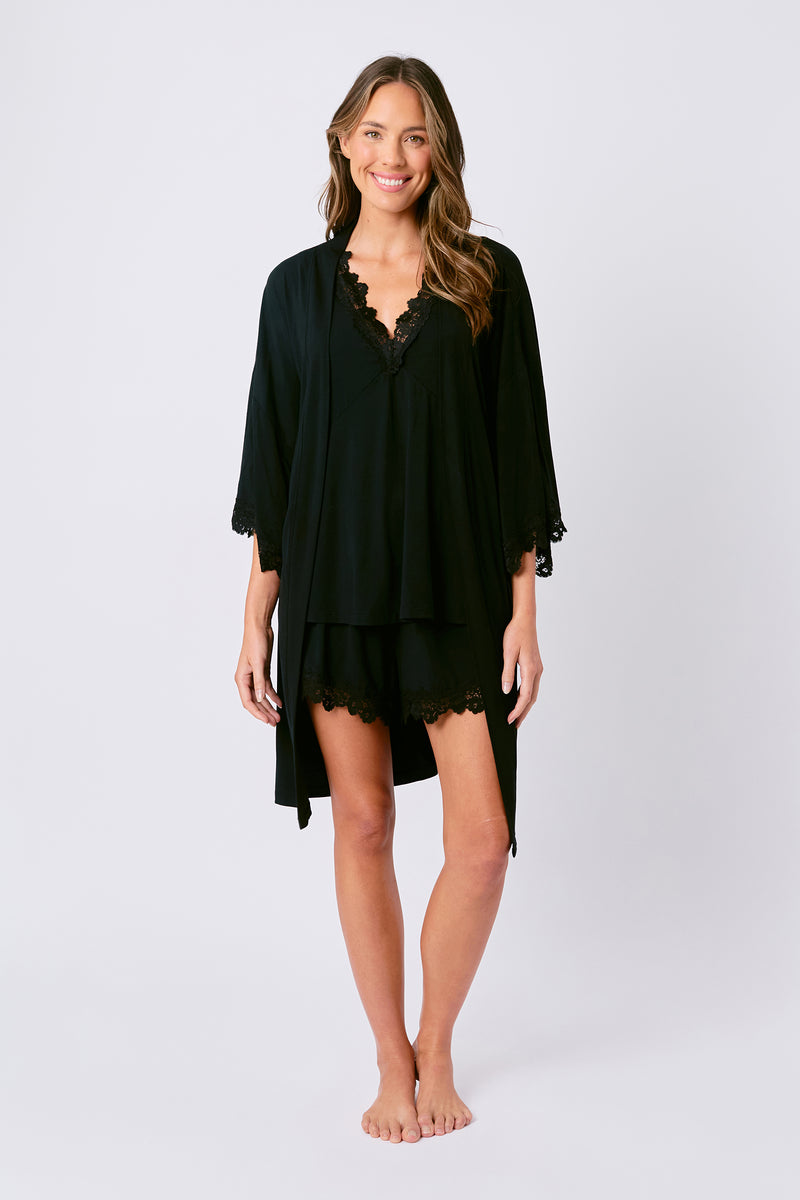 UNE PIECE-Lace Trim Modal Robe BLACK