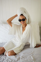 UNE PIECE-Lace Trim Modal Robe IVORY