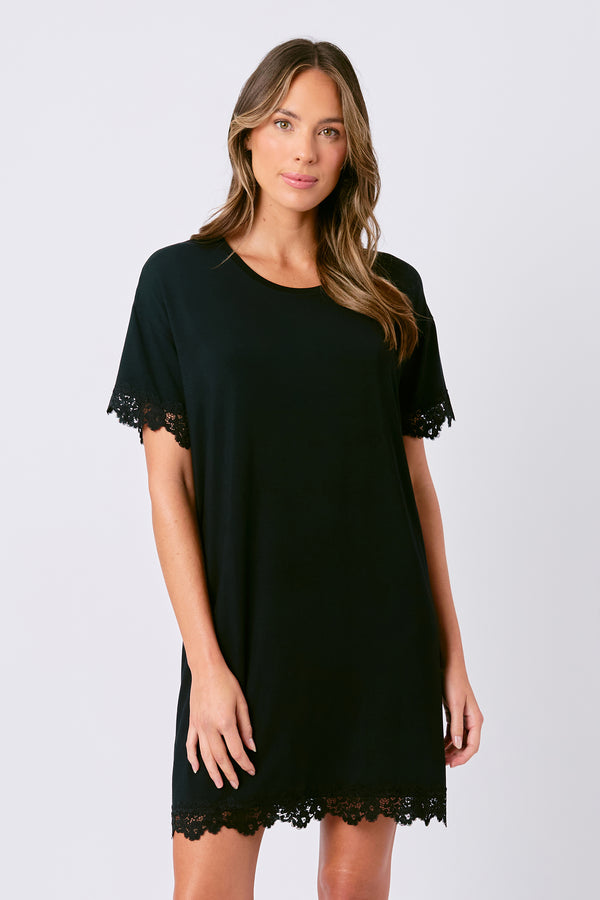 UNE PIECE-Lace Trim Sleep Tee Nightie BLACK