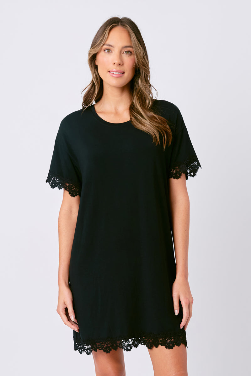 UNE PIECE-Lace Trim Sleep Tee Nightie BLACK