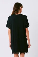 UNE PIECE-Lace Trim Sleep Tee Nightie BLACK