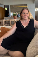 UNE PIECE-Lace Trim V-Neck Nightie BLACK