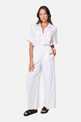UNE PIECE-Linen Short Sleeve Button-Up Shirt WHITE