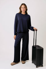 UNE PIECE-Lounge Long Sleeve Crew Neck Top NAVY