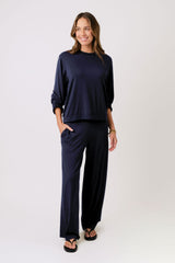 UNE PIECE-Lounge Long Sleeve Crew Neck Top NAVY
