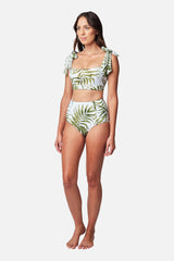 UNE PIECE-Never Say Never High-Waisted Bikini Bottom PALM WHITE