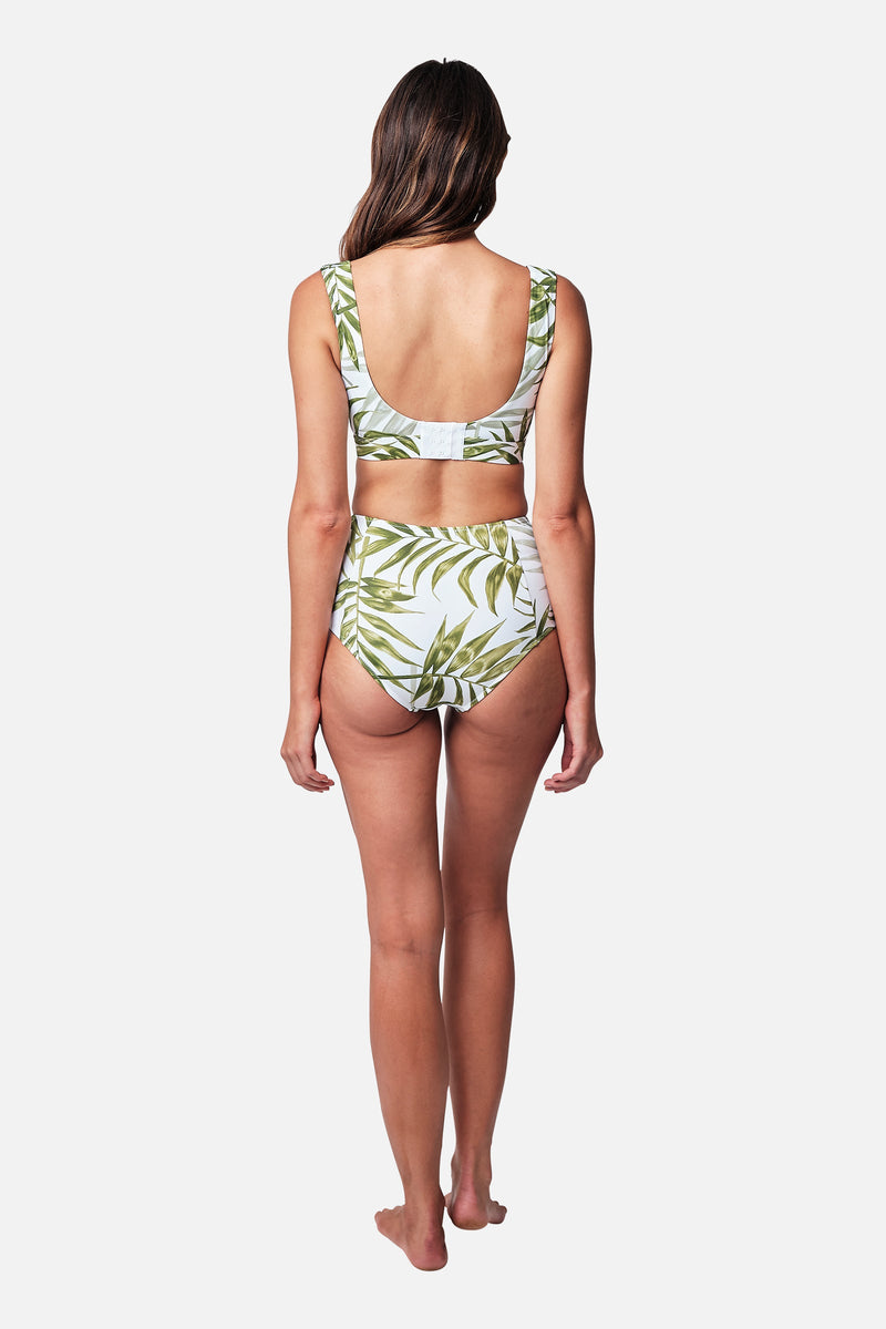 UNE PIECE-Never Say Never High-Waisted Bikini Bottom PALM WHITE