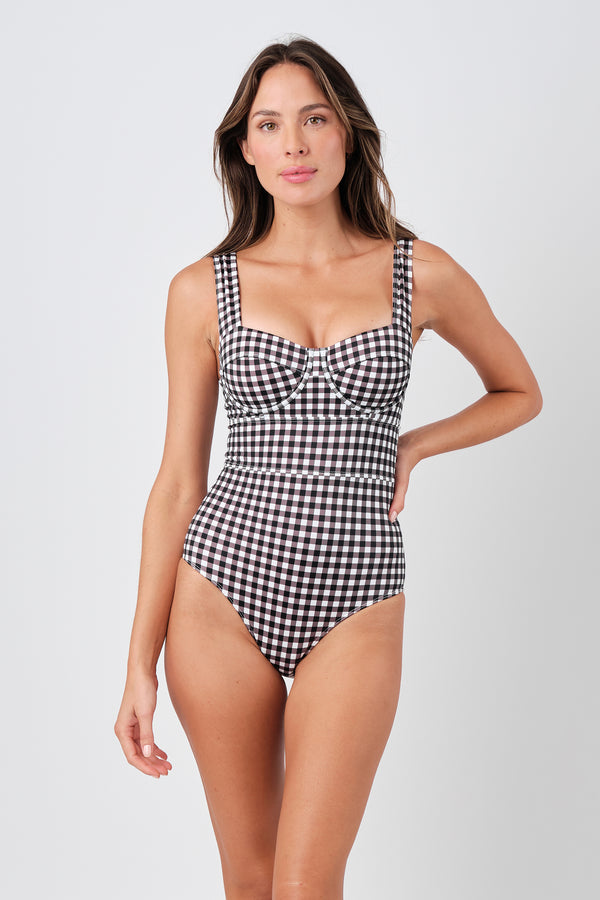 UNE PIECE-Original Bustier Balconette One Piece BLACK GINGHAM