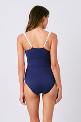 UNE PIECE-Original Bustier Balconette One Piece NAVY MONOCHROME TEXTURE