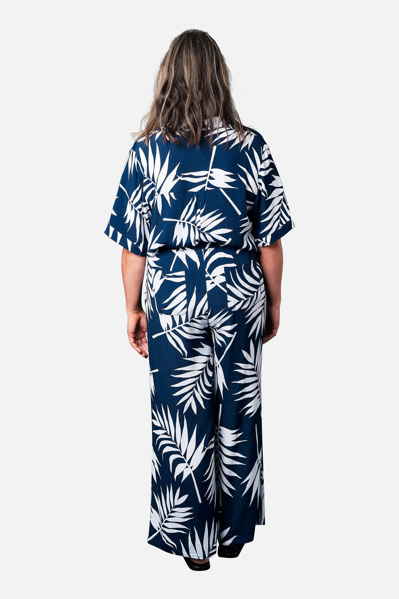 UNE PIECE-Palazzo Pants PALM SILHOUETTE NAVY