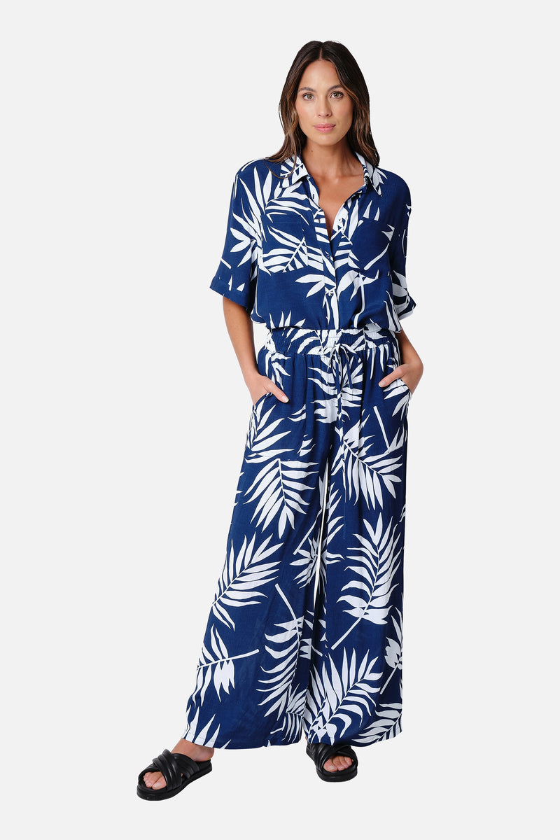 UNE PIECE-Palazzo Pants PALM SILHOUETTE NAVY