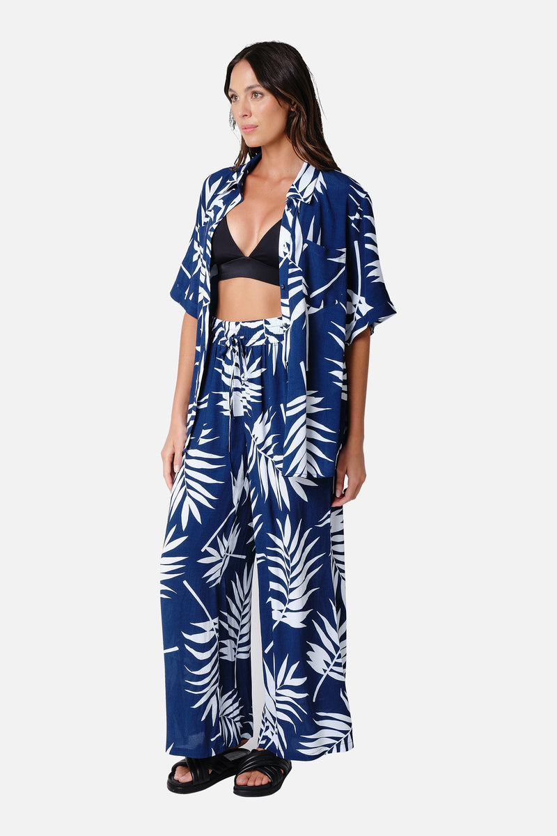 UNE PIECE-Palazzo Pants PALM SILHOUETTE NAVY