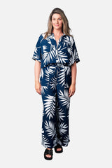 UNE PIECE-Palazzo Pants PALM SILHOUETTE NAVY