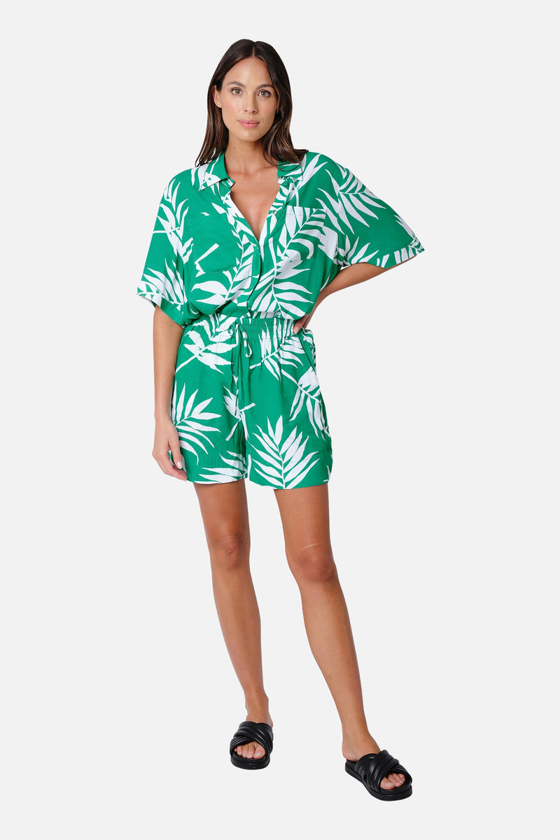 UNE PIECE-Palazzo Shorts PALM SILHOUETTE GREEN