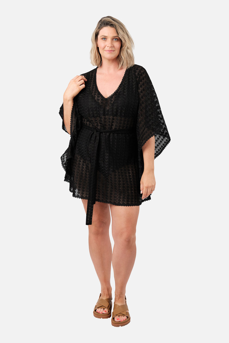 UNE PIECE-Scalloped Lace Kaftan BLACK