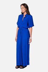 UNE PIECE-Short Sleeve Button-Up Shirt COBALT BLUE