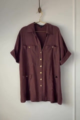 UNE PIECE-Short Sleeve Linen Dress CHOCOLATE