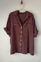 UNE PIECE-Short Sleeve Linen Shirt CHOCOLATE