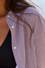 UNE PIECE-Striped Relaxed Button Down Shirt CHOCOLATE & WHITE