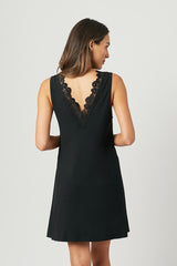 UNE PIECE US-(Bundle) Lace Trim V-Neck Nightie + Modal Robe BLACK