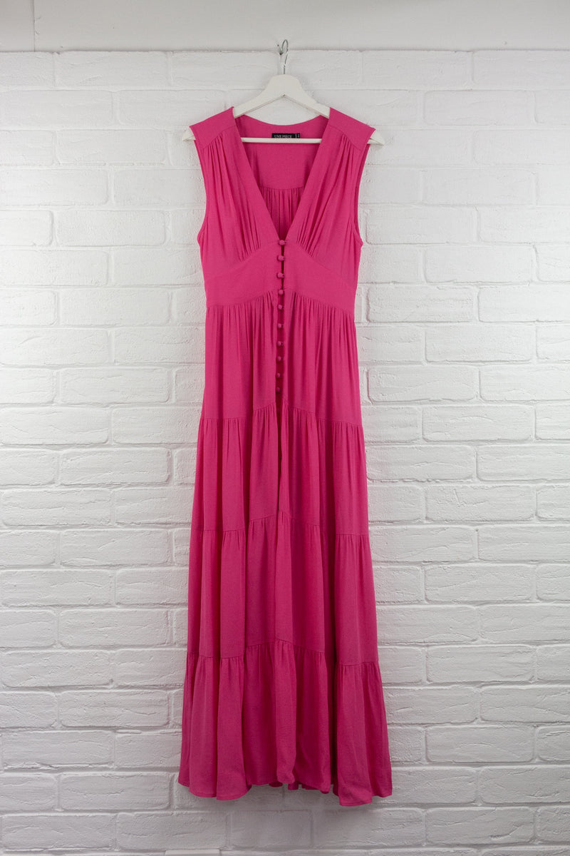 UNE PIECE-V-Neck Tiered Maxi Dress PINK