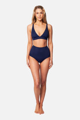 UNE PIECE-Never Say Never High-Waisted Bikini Bottom NAVY
